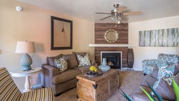 Arboretum Living room with fireplace